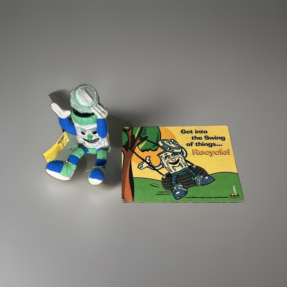 Vintage Hillsborough County Recycle Mascot Can Do Plush Doll & Mouse Pad Florida